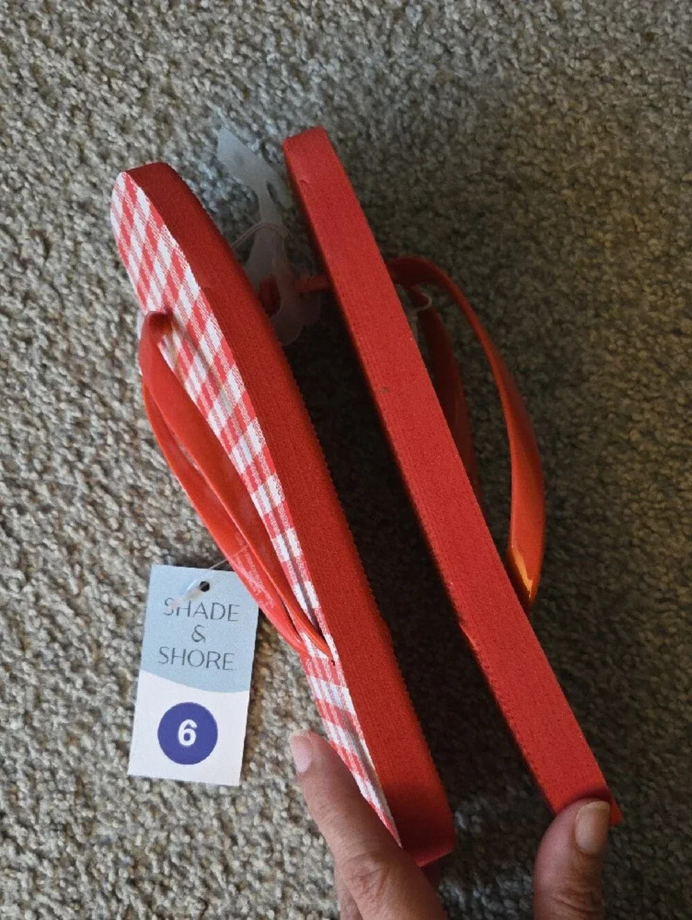 Shade & Shore Red Palmer Gingham Flip Flop Sandals Size 6 NWT